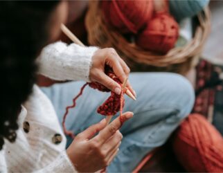 women knitting up close