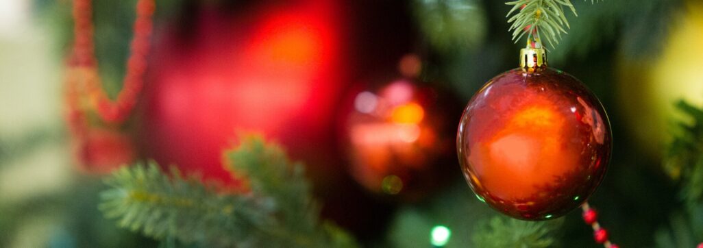 Christmas toys hanging on the Christmas tree