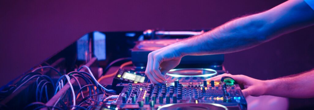 DJ sound equipment at nightclubs and music festivals, EDM, future house music and so on