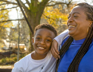 woman and child laughing